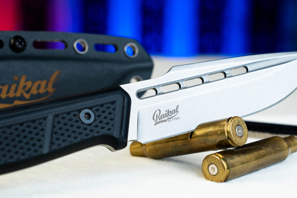 Туристический нож Baikal D2 StoneWash Holes Kydex, G10 Black