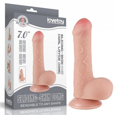 Реалистичный фаллоимитатор Lovetoy Sliding Skin (18,3×3,5 см) с двойной плотностью телесный
