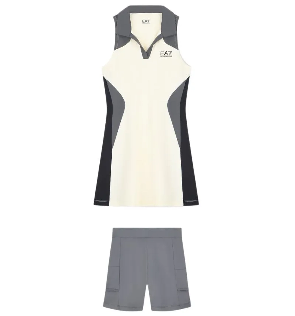 Теннисное платье EA7 Woman Jersey - black/butter/asphalt