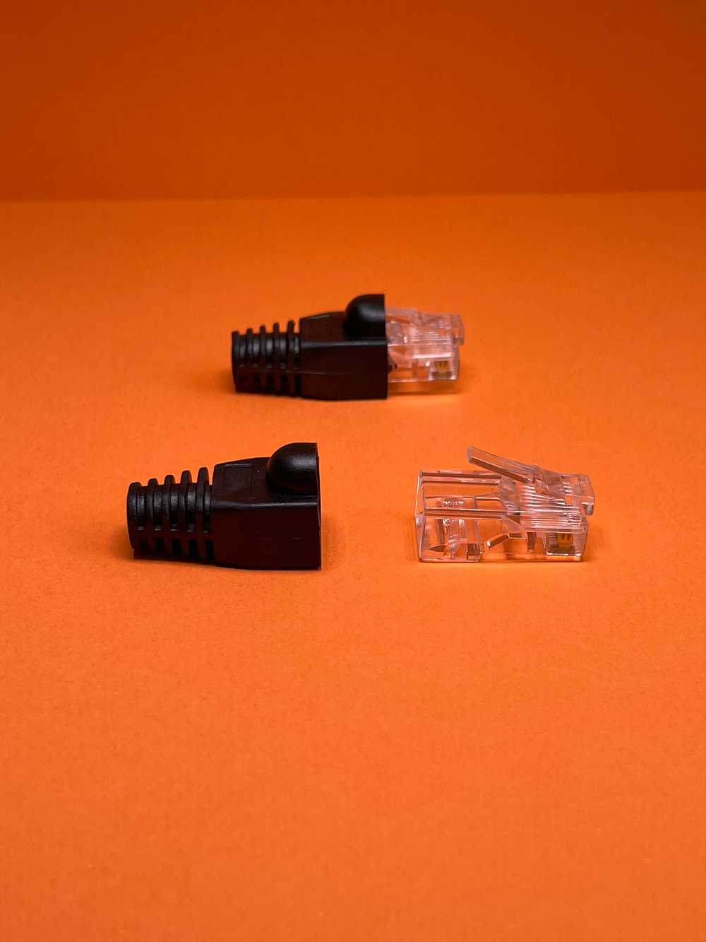 50 пар. Коннектор и колпачок для интернет кабеля RJ45 cat.5e 8P8C, неэкранированный, штекер для витой пары, для разъемов коннектора патч корда, для интернет кабеля диаметр 6,5 мм, черный