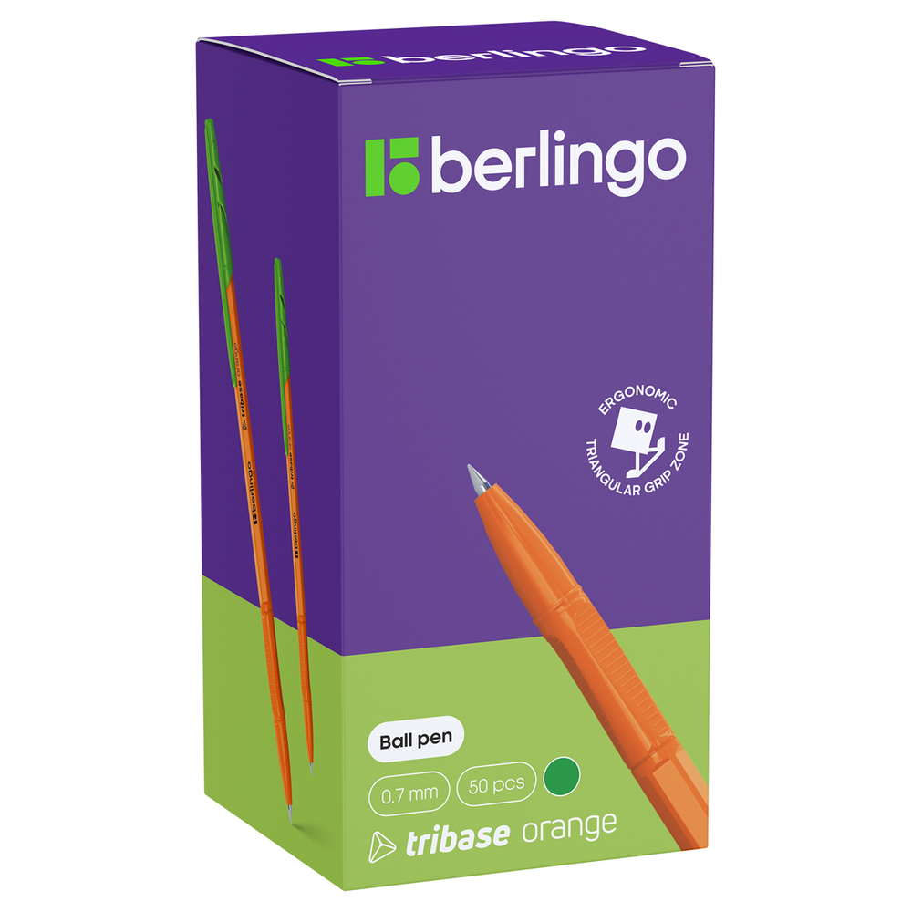 Ручка шариковая Berlingo "Tribase Orange" зеленая, 0,7мм