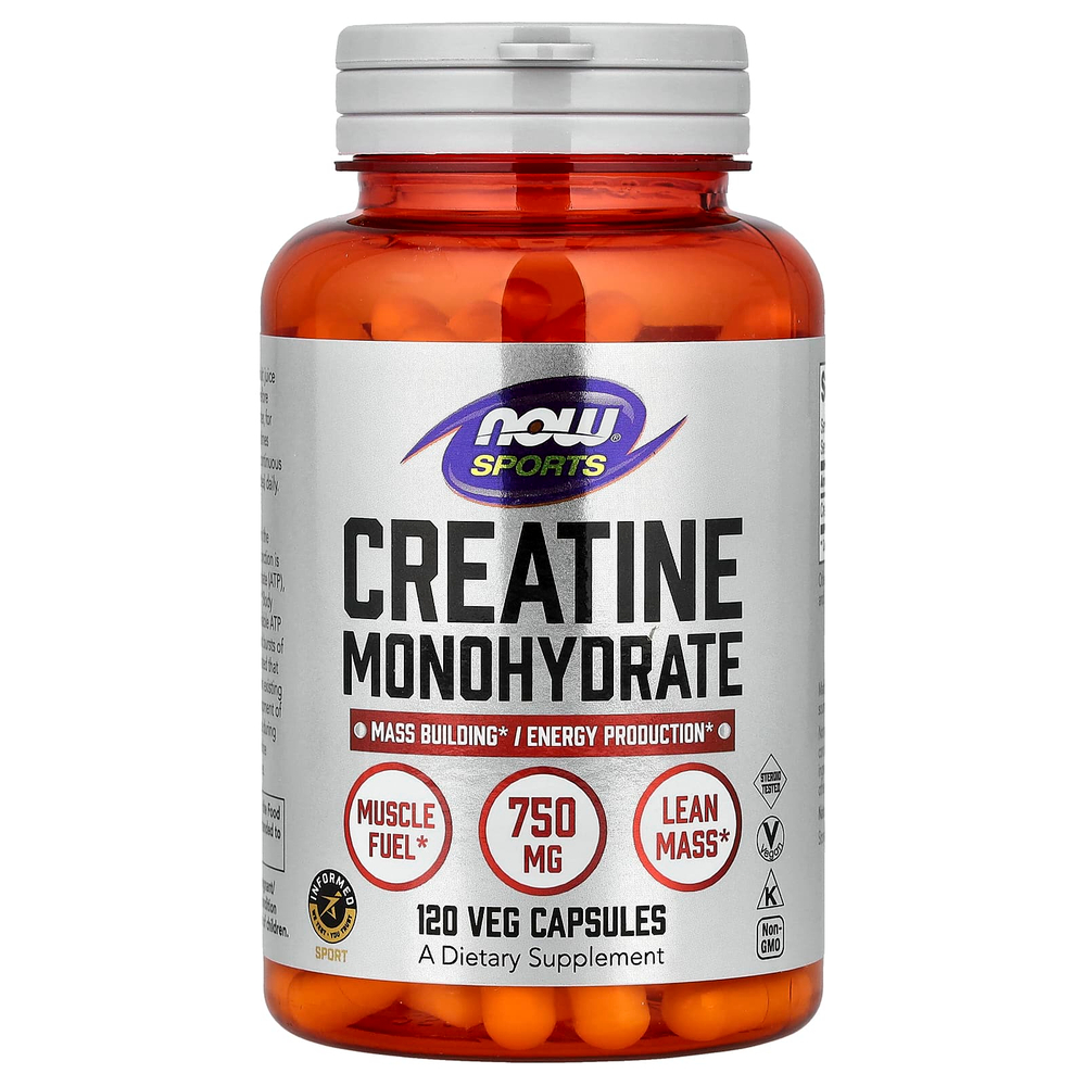 NOW Foods, Sports, моногидрат креатина, 120 веганских капсул (0,75 г в 1 капсуле)