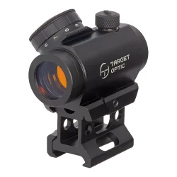 Коллиматор Target Optic 1x20, Weaver, красная марка, точка 2 MOA, проставка - вид слева на высоким креплении