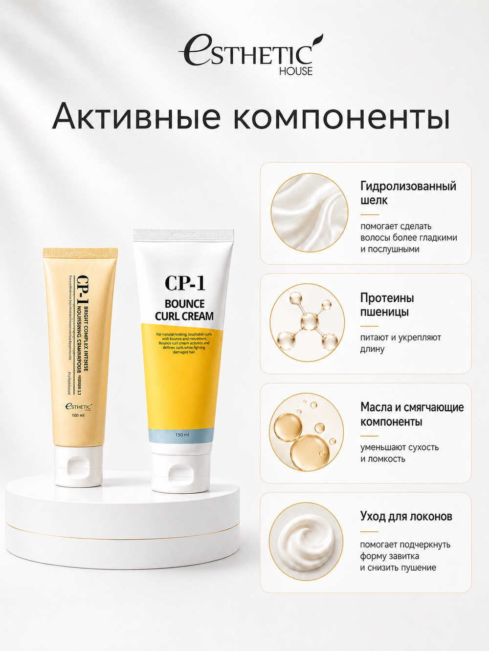 [ESTHETIC HOUSE] Набор шампунь для волос Протеиновый CP-1 BC Intense Nourishing 100мл и ухаживающий крем для волос CP-1 Bounce Curl Cream, 150мл