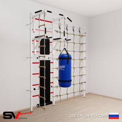 Шведская стенка Sv Sport 58230 (Турник стандарт/Брусья/Скамья/Лестница/Цепь/Мешок 30кг/Канатный лаз)
