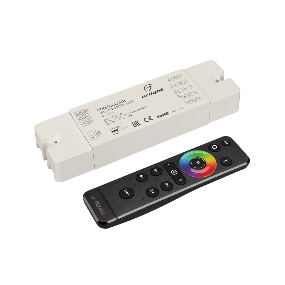 Диммер ARL-SET-PWM-104-72-RGBW-SH-IN, комплект (12-24V, 4x6A, 2.4G) (Arlight, IP20 Пластик, 3 года) 061157