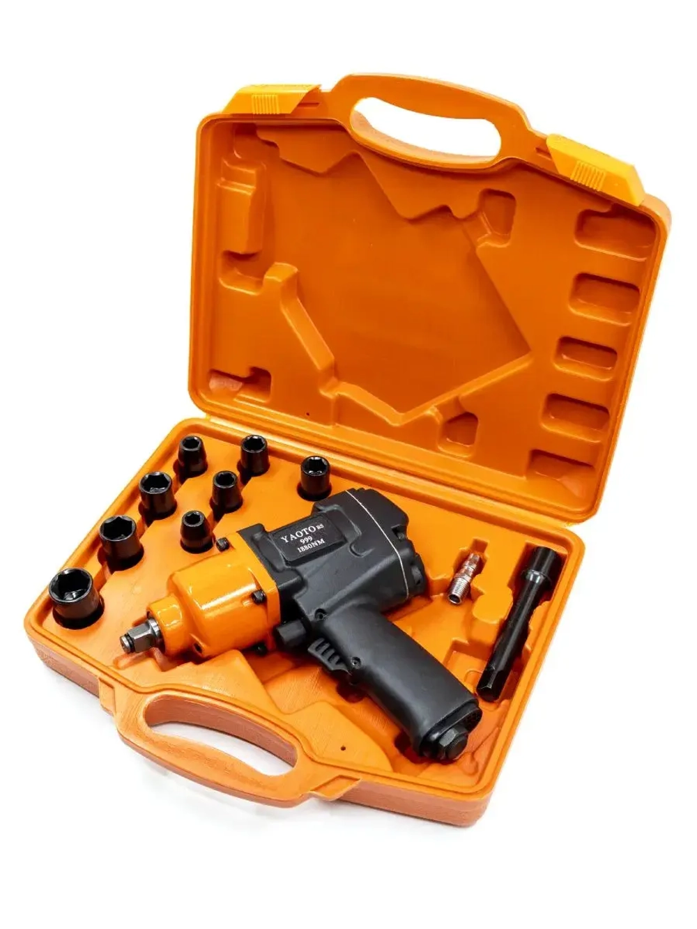 Пневматический ударный гайковерт YAOTO BS-999, 1880 Н·м, квадрат 1/2”, комплект насадок + кейс