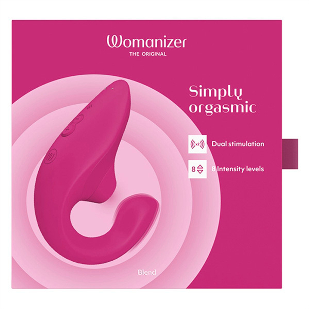 Малиновый вибратор 13,9см с вакуумным стимулятором Womanizer Blend Vibrant Pink WZBD1SG5