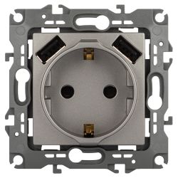 Розетка ЭРА Серия 12 12-4109-16 2P+E 16A-250В шторками с 2xUSB 5В-3А титан | Эра 12