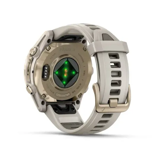 Мультиспортивные GPS часы Garmin Fenix 8S (43 mm) AMOLED, Sapphire Soft Gold with Fog Gray/Dark Sandstone Silicone Band 010-02903-11