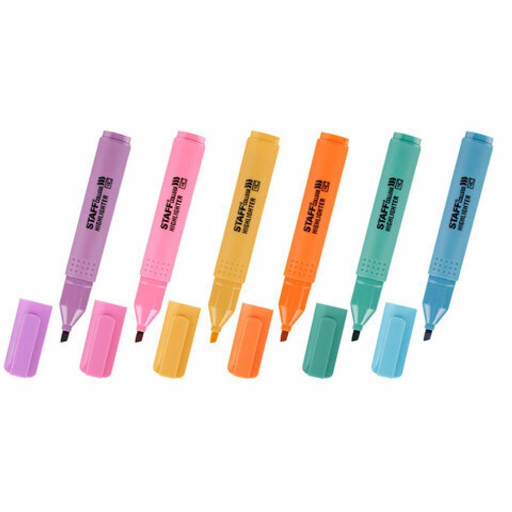 Набор текстовыделителей 6 ПАСТЕЛЬНЫХ ЦВЕТОВ, АССОРТИ, STAFF College "STICK PASTEL", линия письма 1-4 мм, скошенный наконечник, 152532