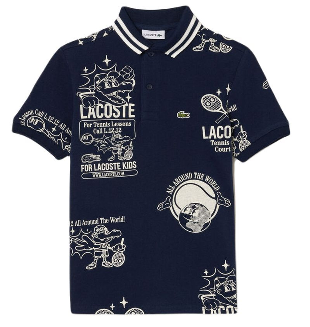 Футболка для мальчика теннисная Lacoste Graphic Print Cotton Polo - navy blue/white
