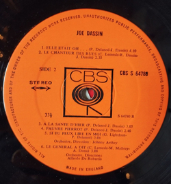 Винтажная виниловая пластинка LP Joe Dassin (UK 1971) (Poster)