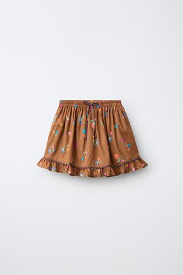 ZARA ЮБКА С ЦВЕТОЧНЫМ ПРИНТОМ, КАРАМЕЛЬНЫЙ