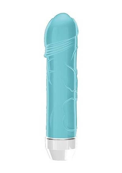 Бирюзовый вибратор Lenore с тонкими венками - 14,5 см. (Цвет: бирюзовый)