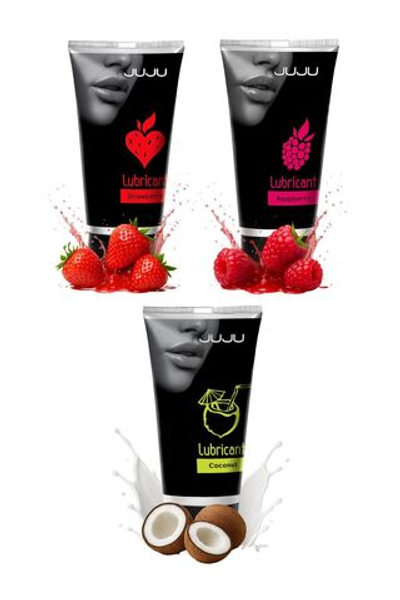 Сет съедобных лубрикантов JUJU: клубника, малина, кокос, 3х50ml 691JU