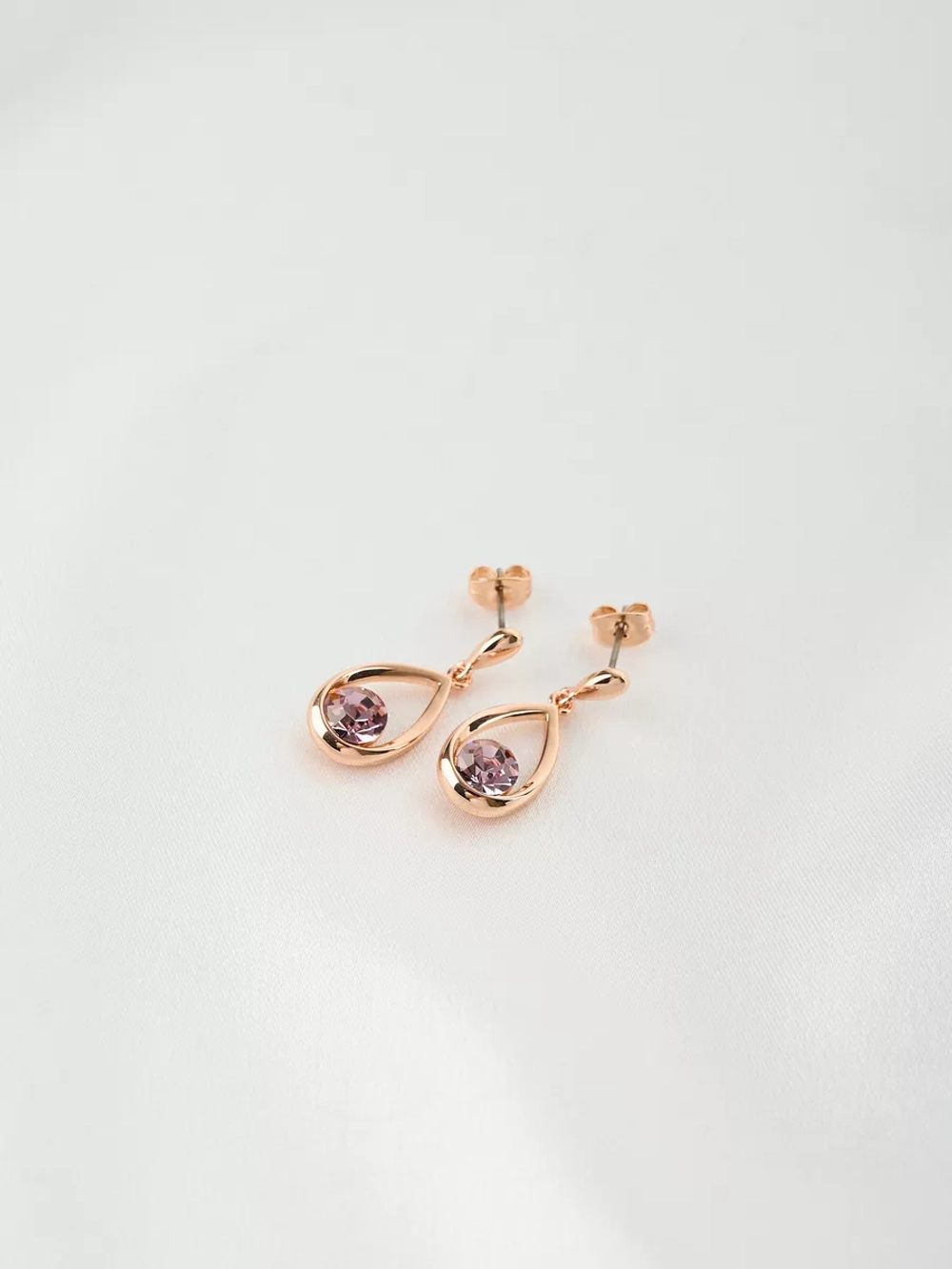 Серьги-капли Белла с розовыми кристаллами Swarovski