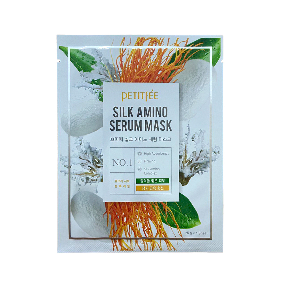 Маска для лица Petitfee Silk Amino Serum Mask тканевая с протеинами шелка 25 г