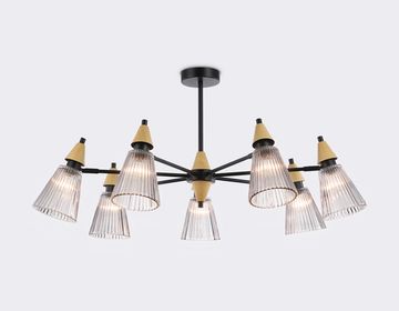 Люстра на штанге 7*E14 LH58116/7 BK/LW/SM чёрный/светлое дерево/дымчатый High Light Modern Ambrella