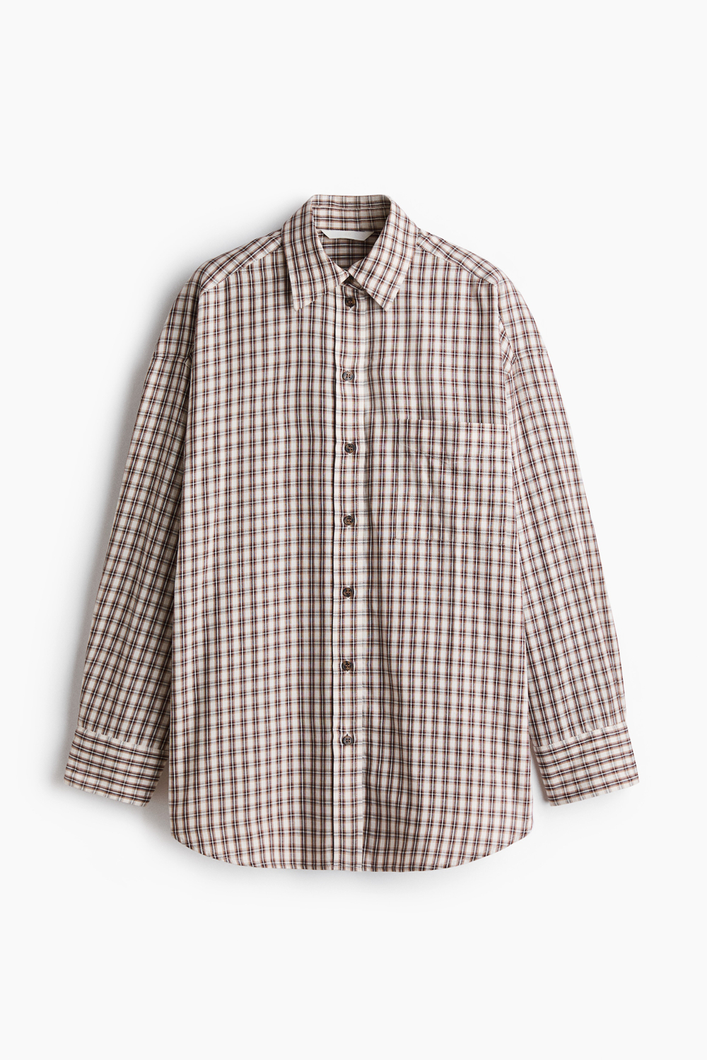 Хлопковая рубашка оверсайз — Светло-бежевый/В клетку - H&M