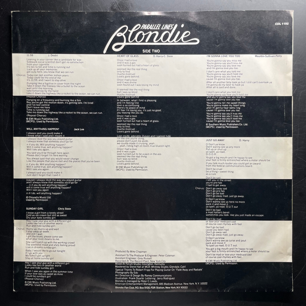 Blondie ‎– Parallel Lines (Англия 1978г.)