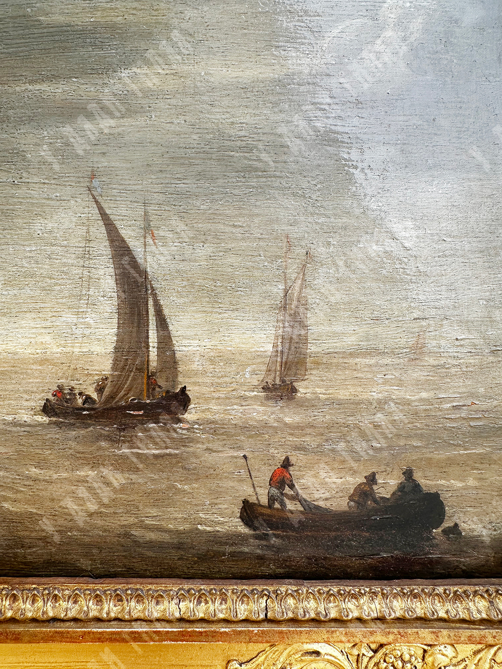 Неизвестный художник. Парусники в море. Дерево, масло. Нидерланды. XIX в.