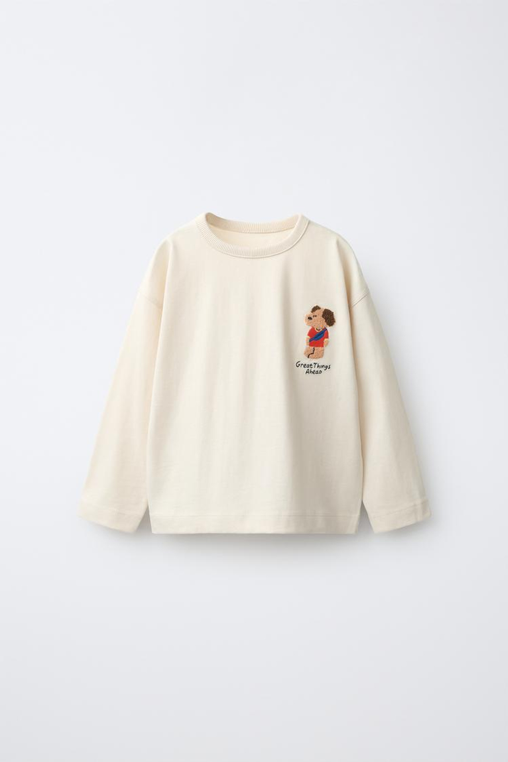 ZARA ЛОНГСЛИВ С ВЫШИВКОЙ «ЖИВОТНЫЕ», ЭКРЮ