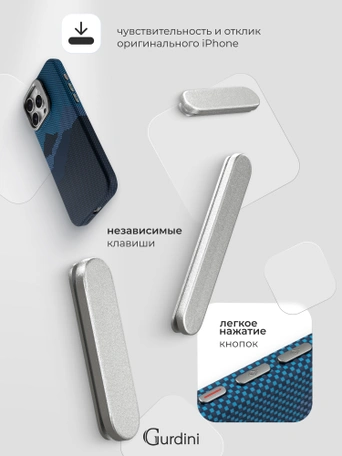 Чехол накладка iPhone 15 Pro 6.1" Gurdini Carbon Design (Magsafe & Lense holder) Mountain Blue