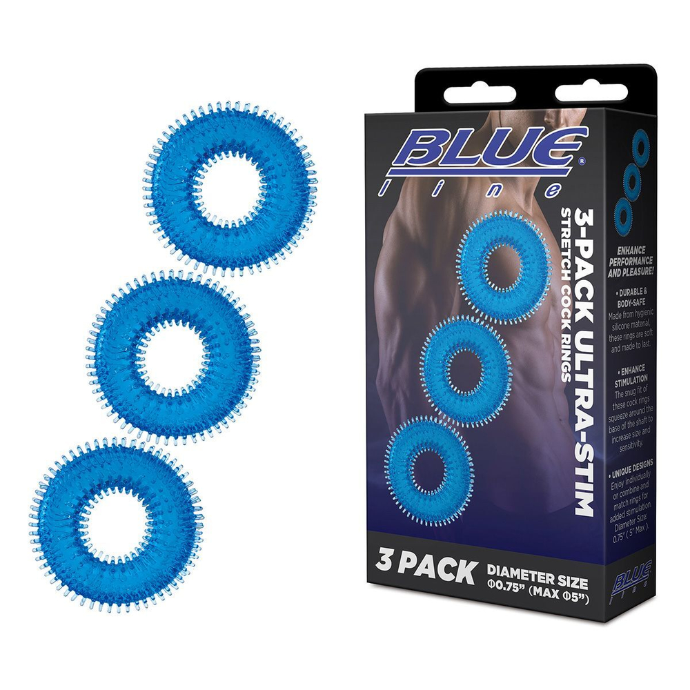 Комплект из трех голубых колец для эрекции 3-Pack Ultra-Stim Stretch Cock Rings (Цвет: голубой)