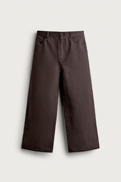 ZARA БРЮКИ RELAXED FIT ИЗ ХЛОПКА И ЛЬНА, ШОКОЛАДНЫЙ