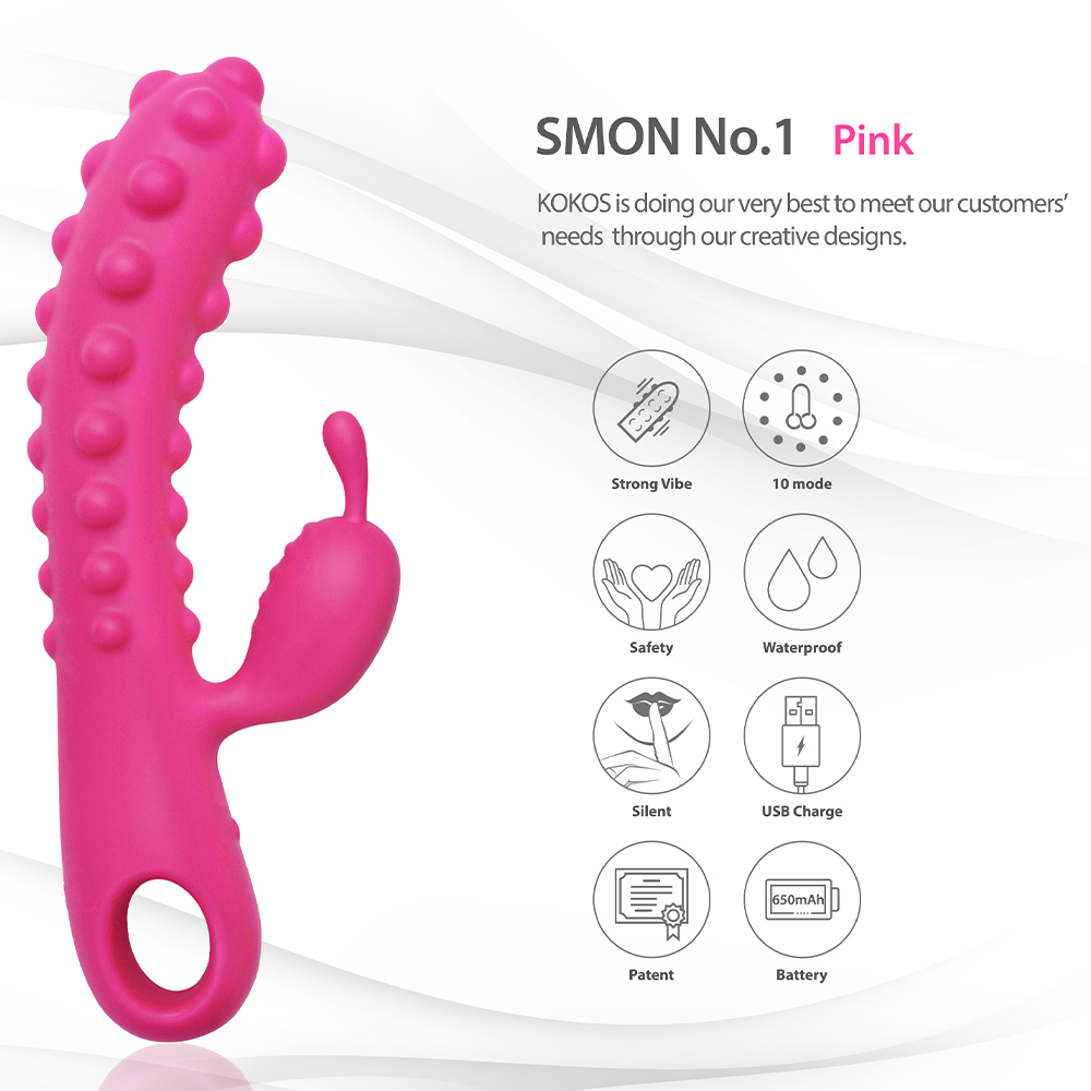 Вибратор SMON No1 с рельефной поверхностью и клиторальным стимулятором розовый KOKOS SMON-01-Pink