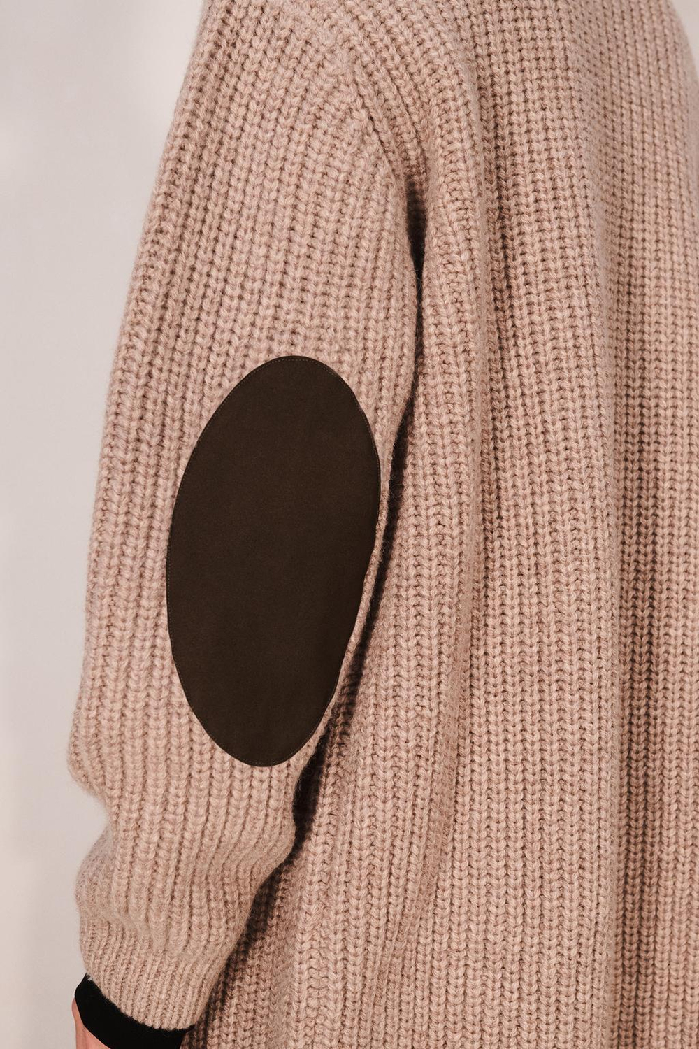 ZARA ДЛИННЫЙ КАРДИГАН ИЗ 100% ШЕРСТИ С НАШИВКОЙ НА ЛОКТЕ, БЕЖЕВЫЙ