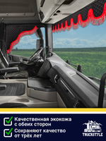 Ламбрекен с косынками универсальный двусторонний "Волна" (экокожа, черный, красная лапша)