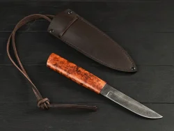 Нож шейный Ханты-Манси, дамасская сталь, рукоять мореная карельская берёза