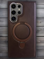 Business style чехол из кожи для SAMSUNG GALAXY S24 ULTRA с кольцом-подставкой и бархатной подкладкой