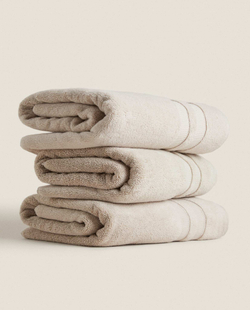 ZARA HOME ПОЛОТЕНЦЕ ИЗ МЯГКОГО ХЛОПКА С ДВОЙНОЙ КАЙМОЙ, ПЕСОЧНЫЙ