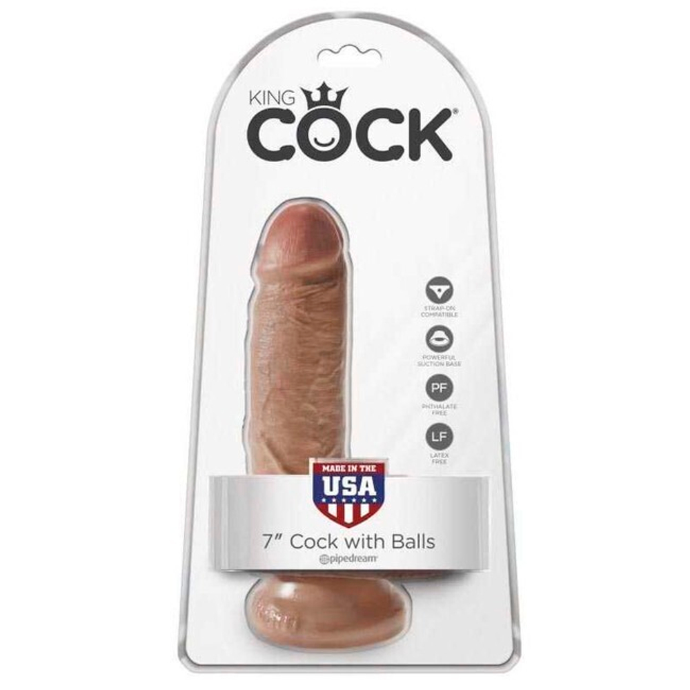 Фаллоимитатор на присоске с мошонкой King Cock 7 Cock with Balls, телесный загорелый (Цвет: коричневый)