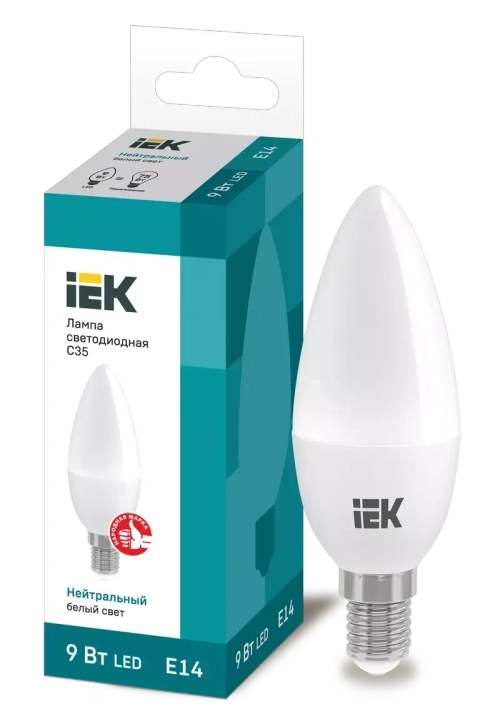 Лампа светодиодная ECO C35 свеча 9Вт 230В 4000К Е14 IEK LLE-C35-9-230-40-E14