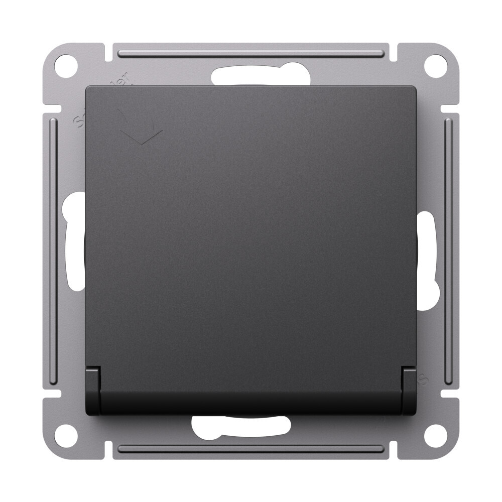 Systeme Electric AtlasDesign Базальт Розетка с/з со шторками с крышкой, 16А, IP20, механизм