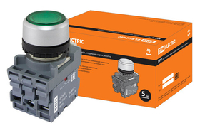 Кнопка MP1-21G(LED) в сборе d22мм/220В 1з+1р зеленая TDM (ЕС) SQ0747-0014