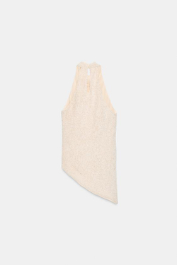 ZARA ТОП С ГОРЛОВИНОЙ ХАЛТЕР И ПАЙЕТКАМИ — ZW COLLECTION, ЭКРЮ