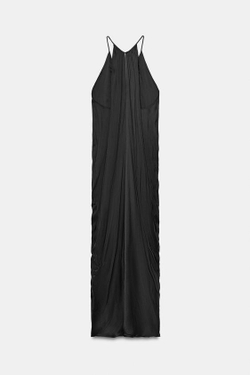ZARA АТЛАСНОЕ ПЛАТЬЕ СО СБОРКАМИ — ZW COLLECTION, ЧЕРНЫЙ
