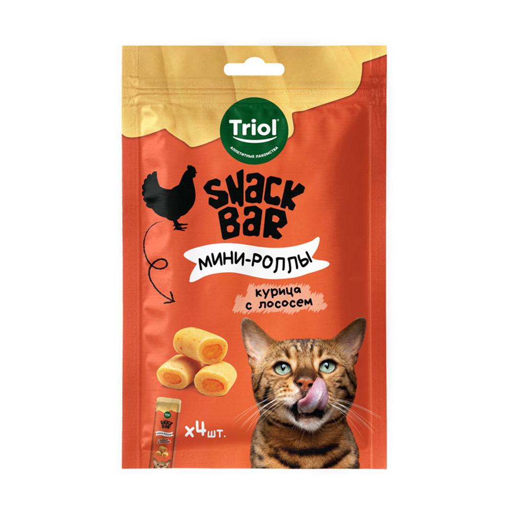Лакомство Triol SNACK BAR Мини-роллы с начинкой из курицы с лососем для кошек 40 г