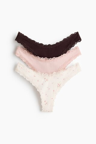 Трусы бразилиана с кружевной лентой, 3 шт. - H&M