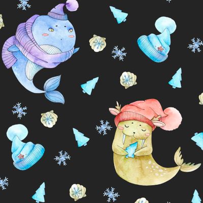 морские зверики на черном
