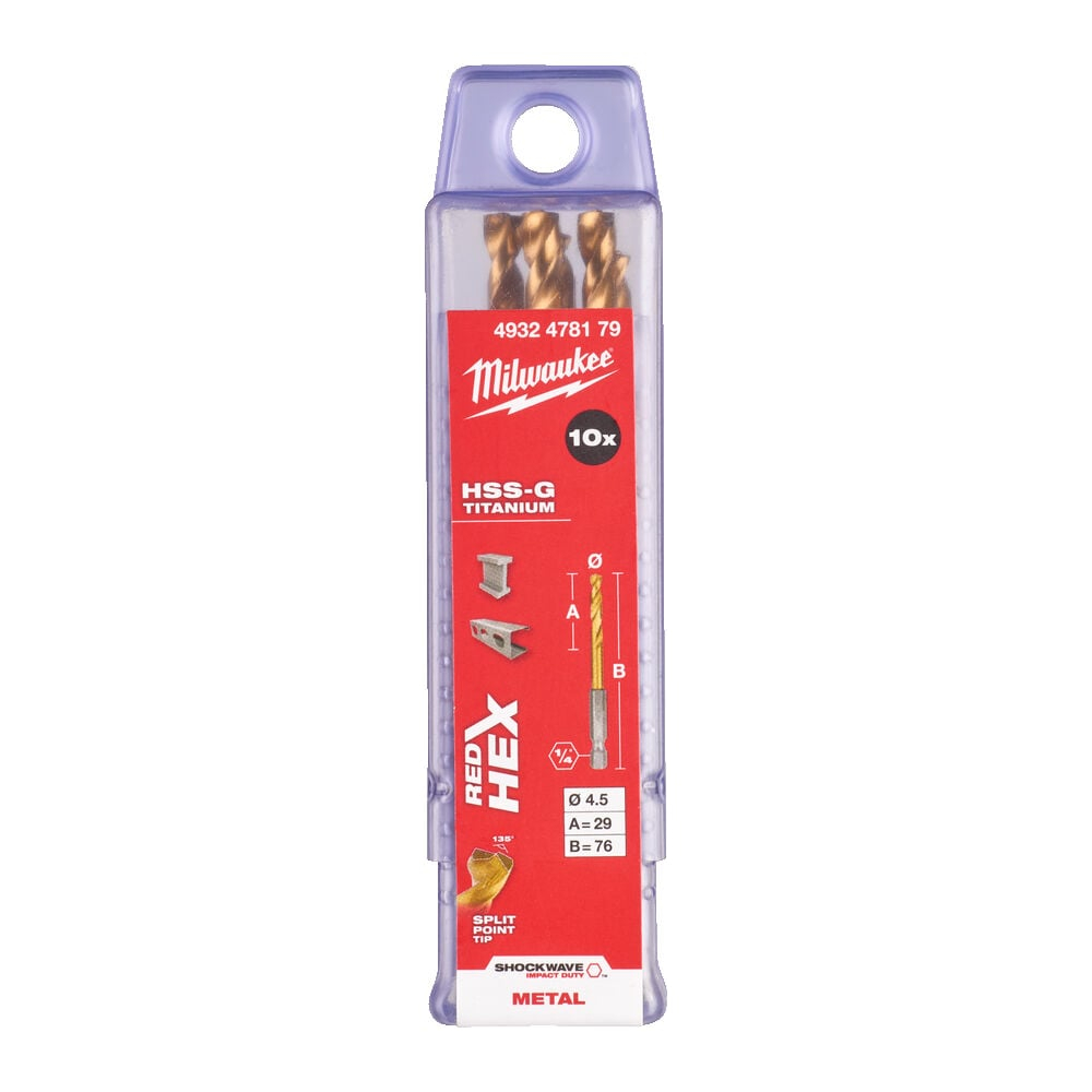 Сверло по металлу RedHEX (10 шт; 4.5 мм; HSS-G TiN) Milwaukee 4932478179