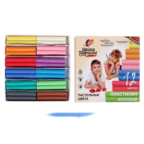 Plastilin \ Пластилин восковой 'Школа творчества' 12 цветов