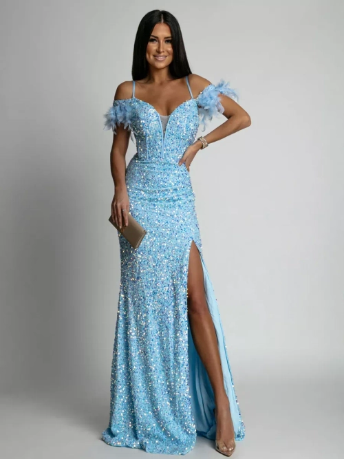 вечернее платье с пайетками и перьями + plus size