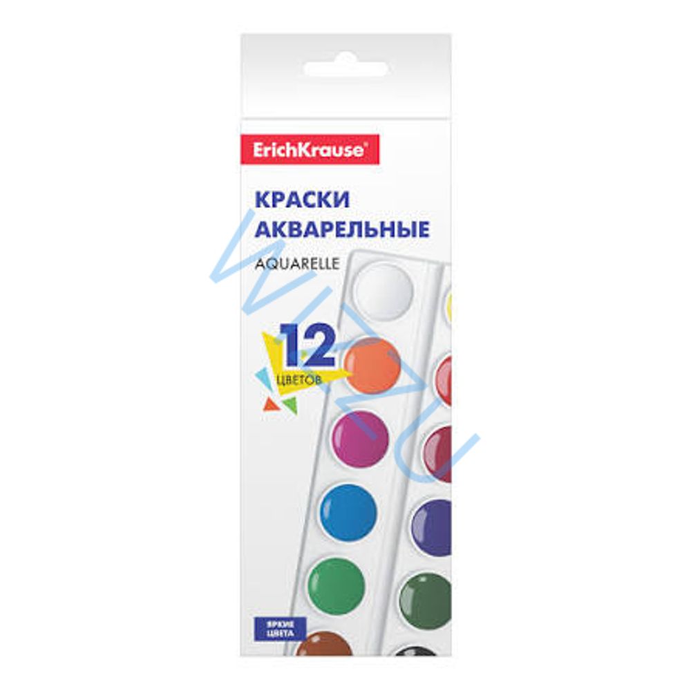 Краски акварельные ErichKrause 12 цветов (в коробке с европодвесом) Арт.53447