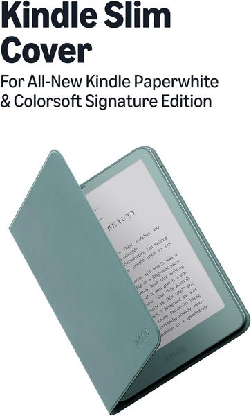 Оригинальный чехол для Amazon Kindle Paperwhite/Colorsoft Signature Edition 2026 Slim Plant-Based Leather Cover, Зеленый | Seaglass Green
